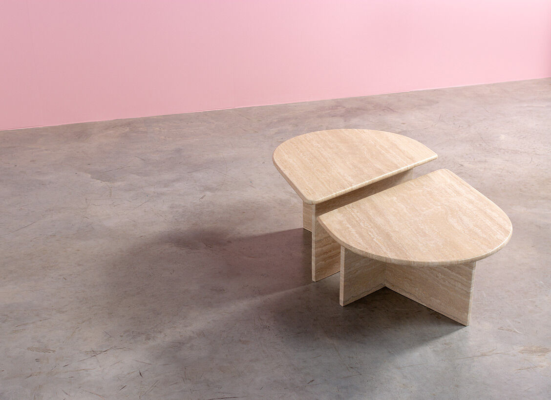 Pair of modernist in travertine 1970 lounge tables s