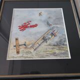 Watercolor of a plane fight from the 1914-1918 war