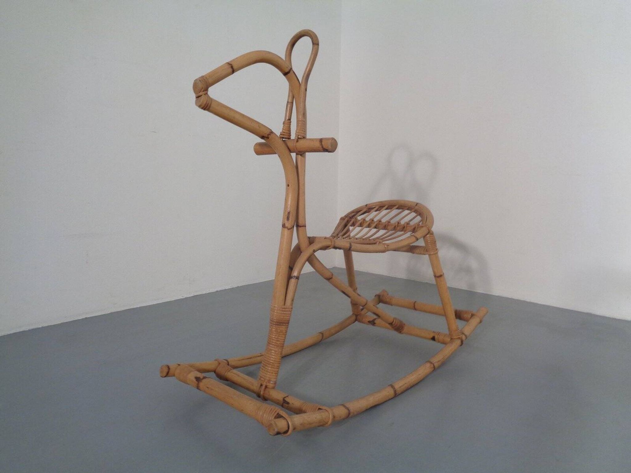 Large Bamboo Rocking Horse by Dirk van Sliedregt for Rohé Noordwolde, 1950s