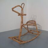 Large Bamboo Rocking Horse by Dirk van Sliedregt for Rohé Noordwolde, 1950s