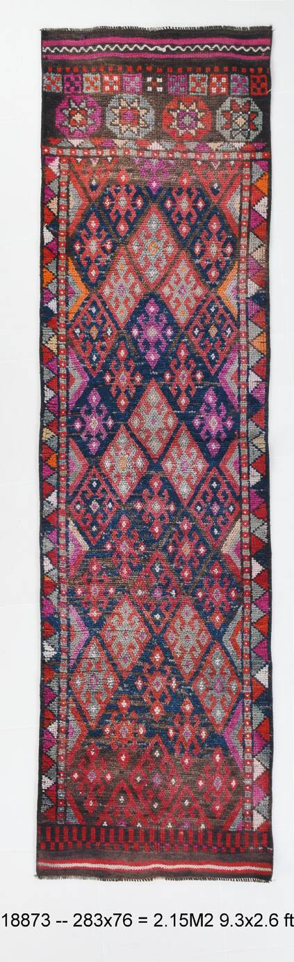 Red Navy Blue Turkish Runner Rug 76x283Cm SK 18873