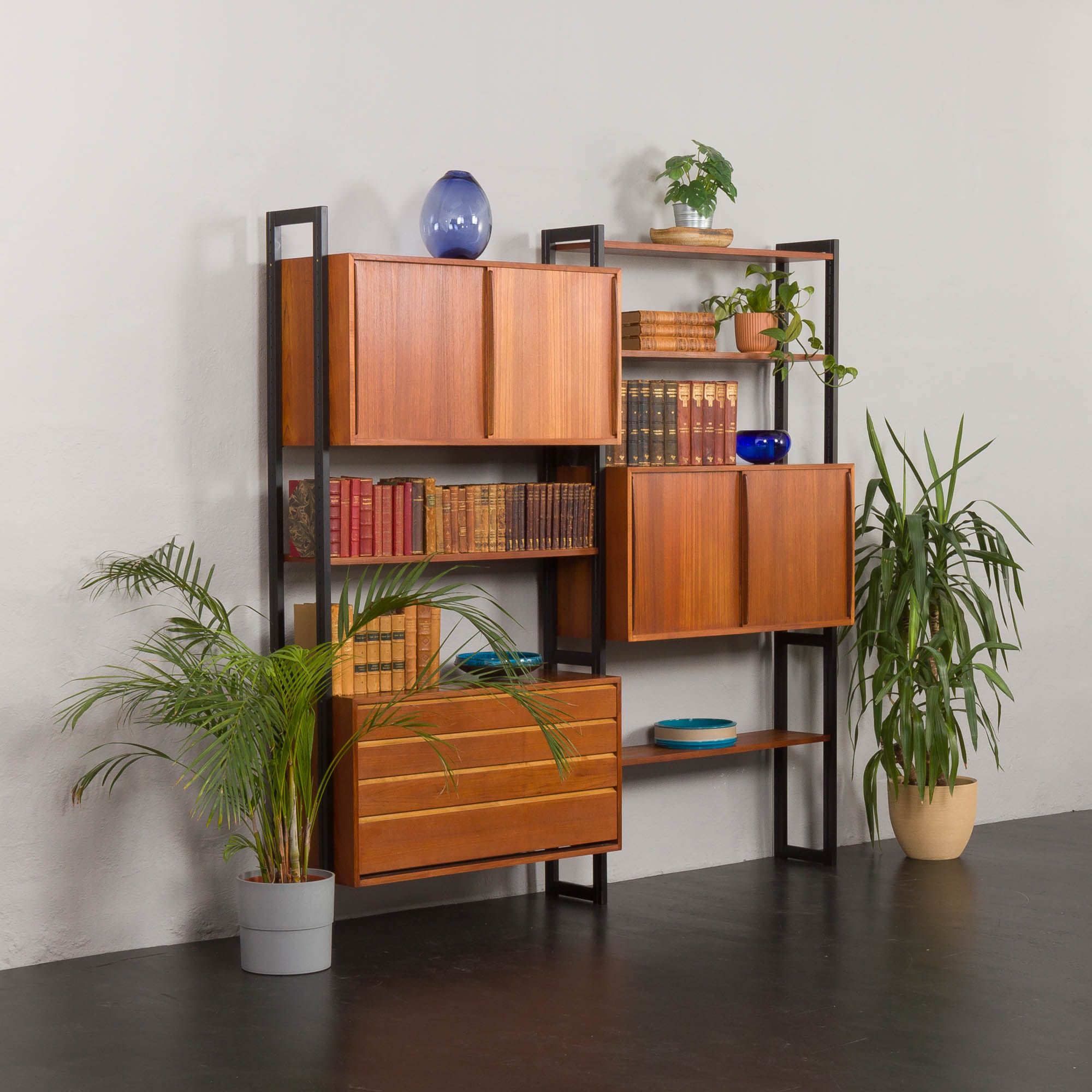 Scandinavian freestanding teak shelving unit by Ollie Borg for Asko Finland, Denmark, 1960s