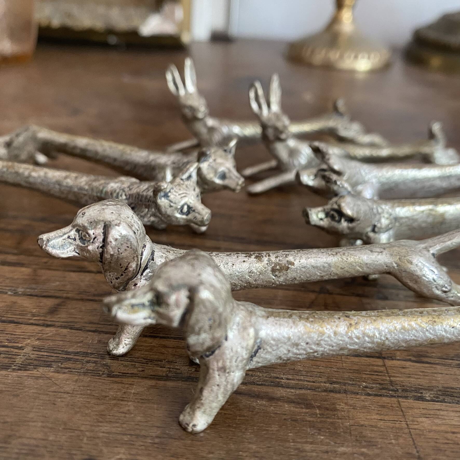 Set of 8 antique silver-plated knife rests Animals
