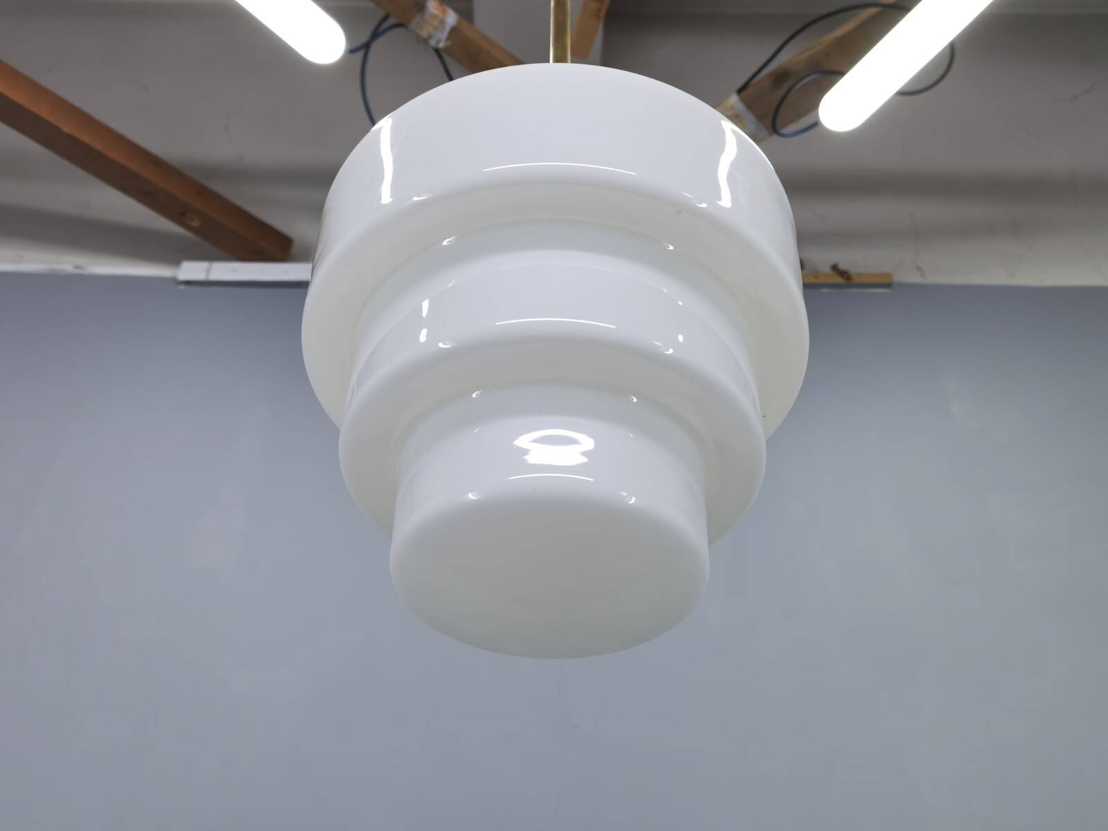 Art Deco Pendant Light with Opaline Glass Shade, Czechoslovakia 1930s