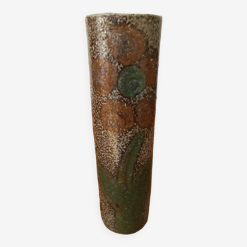 Jean Claude Monange salt stoneware scroll vase. “Daisy” pattern