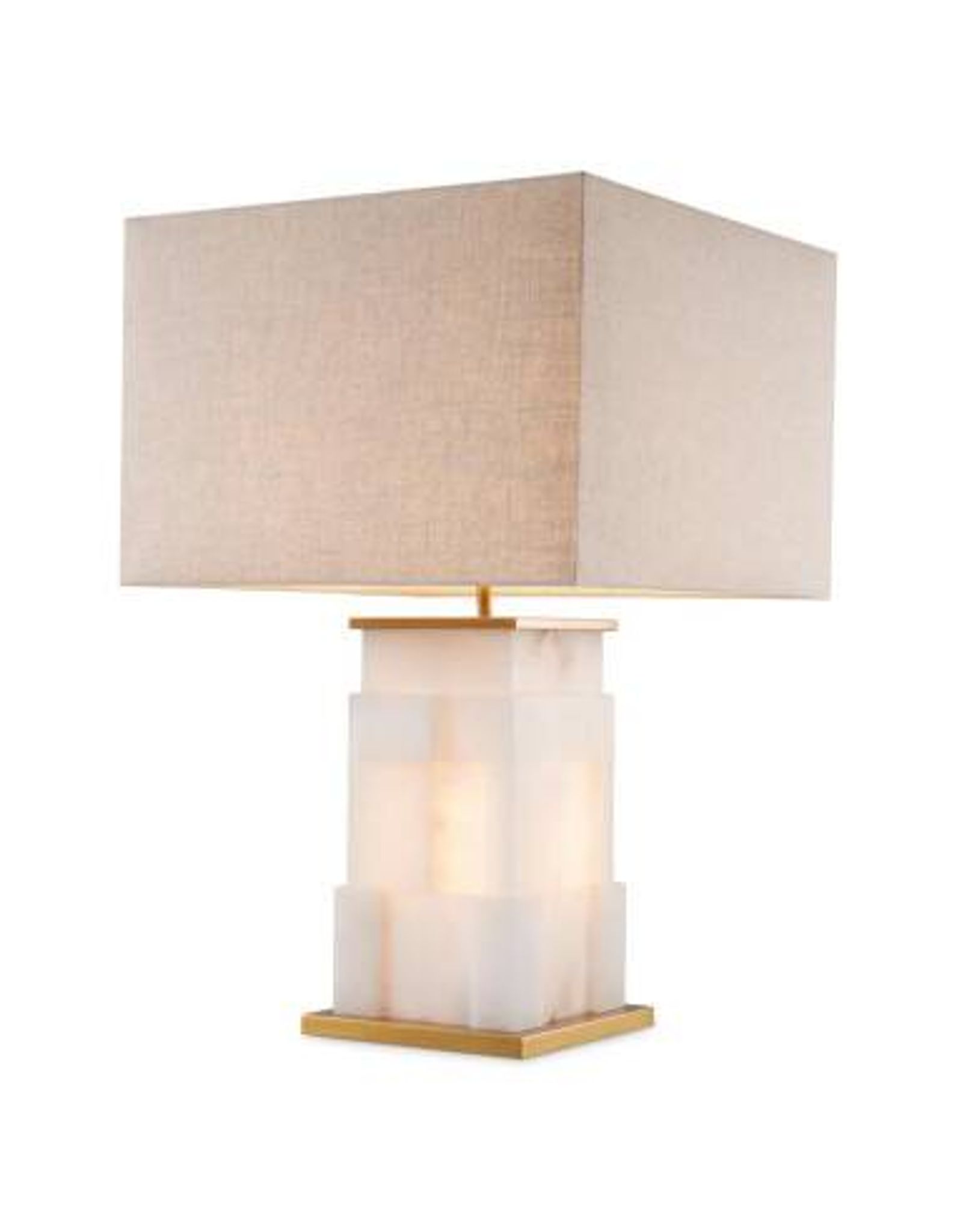Pair of table lamps in alabaster and patinated brass