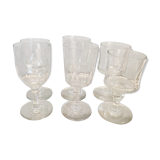 6 old mismatched water glasses