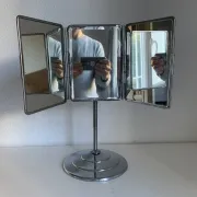 Vintage 1940 triptych barber mirror with bevelled edge - 40 x 35 cm