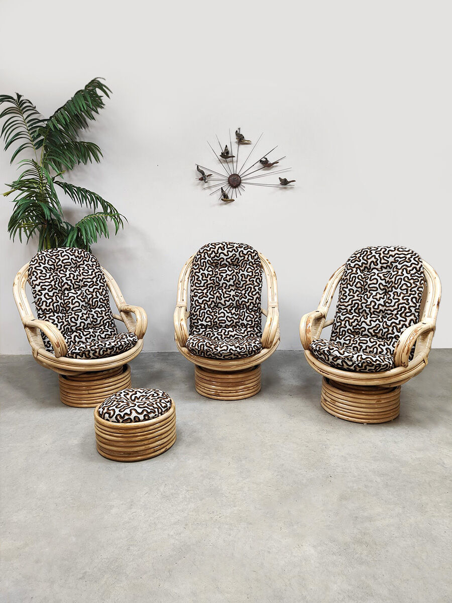 Vintage bamboo rocking lounge swivel tilt chairs Axel Enthoven
