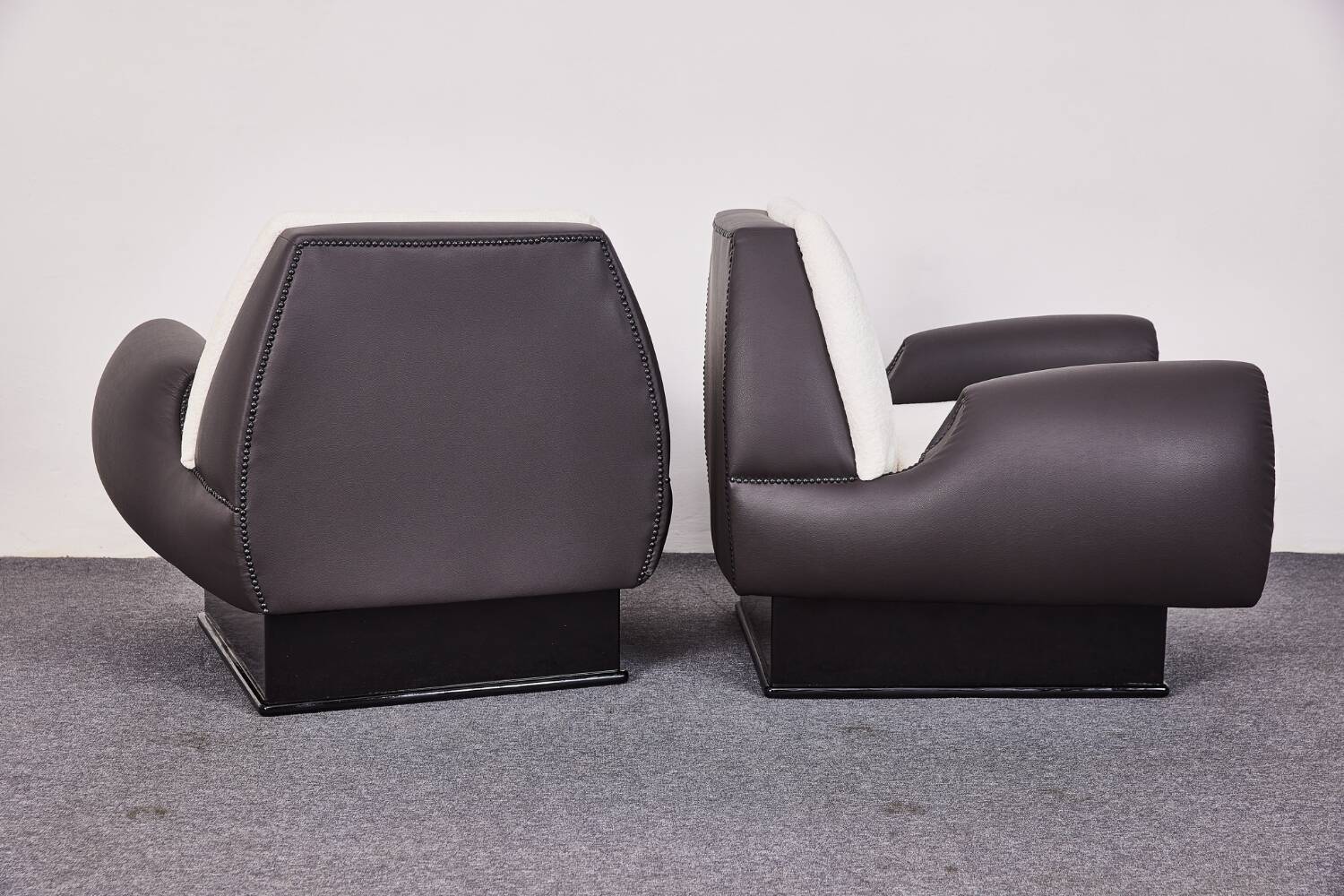 Italian Art Deco Leather and Fabric Club chairs-Armchairs, 1950s, Set of 2