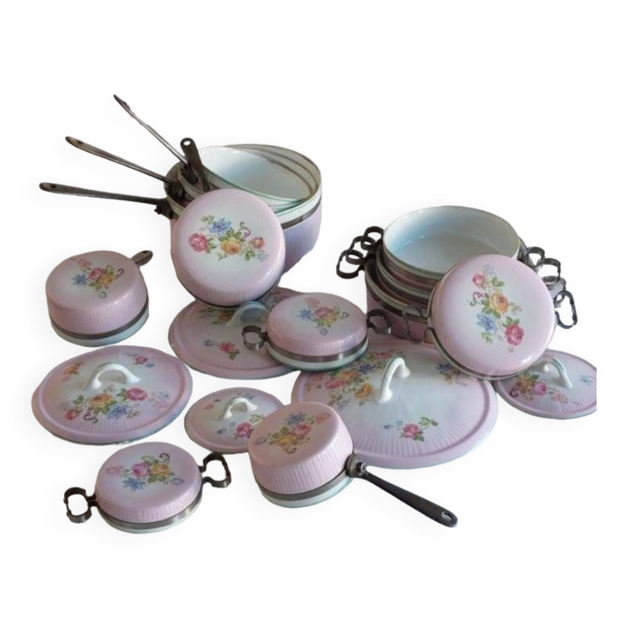 Lot of old porcelain casseroles flowers wall decoration