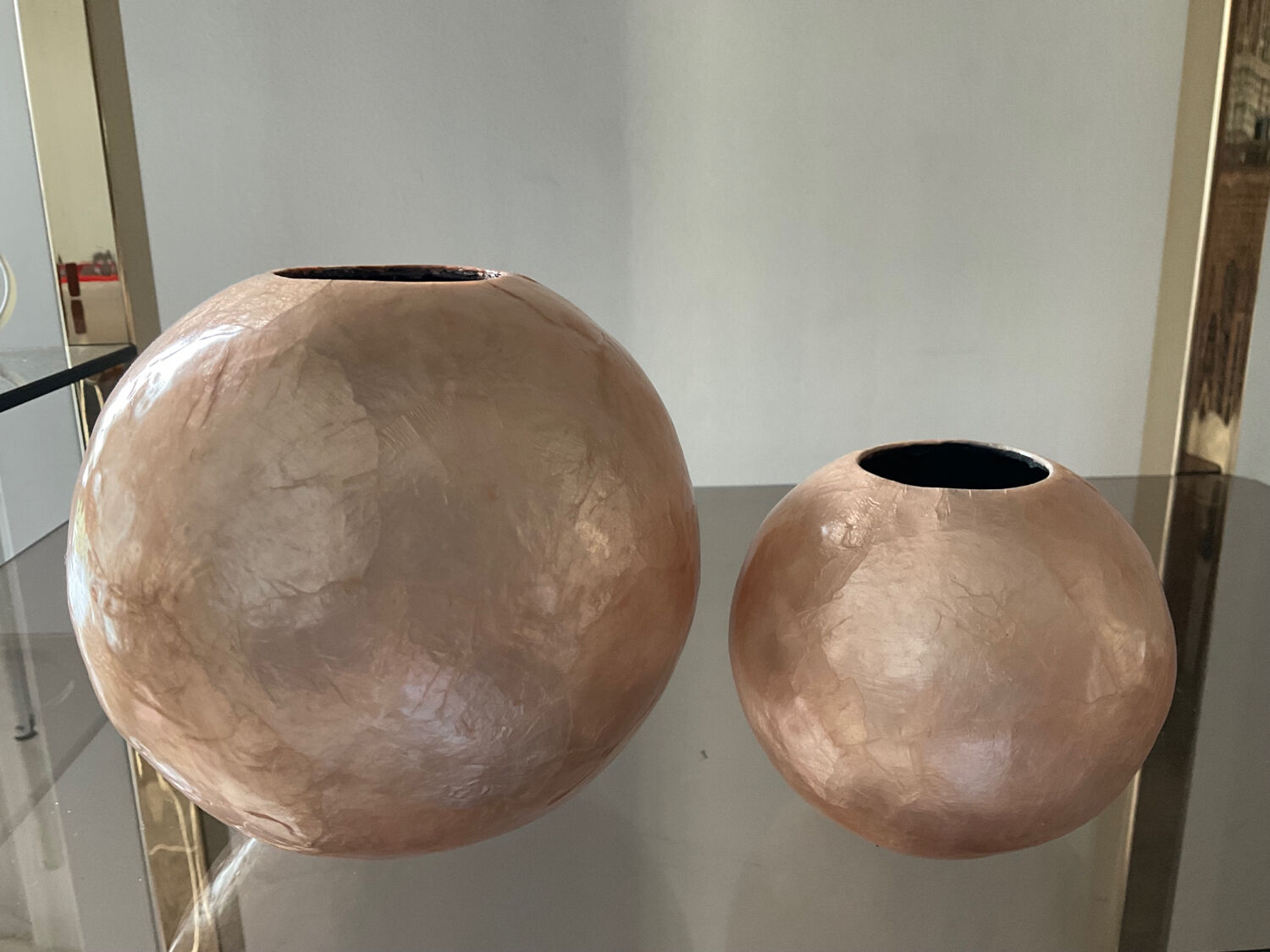 Duo of vintage mother-of-pearl vases