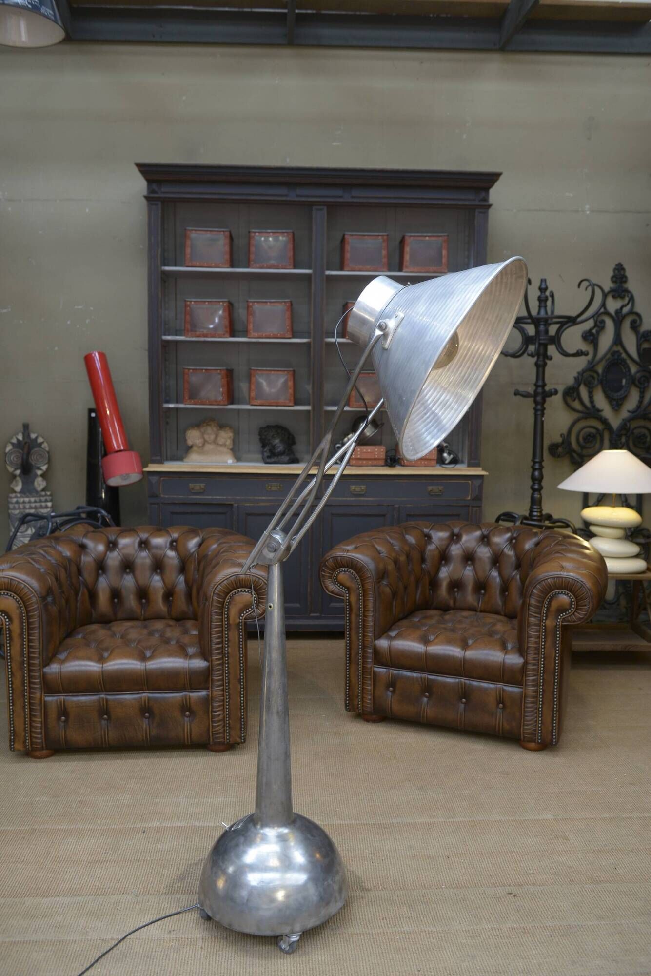Industrial Adjustable Metal Workshop Spotlight Floor Lamp 1950