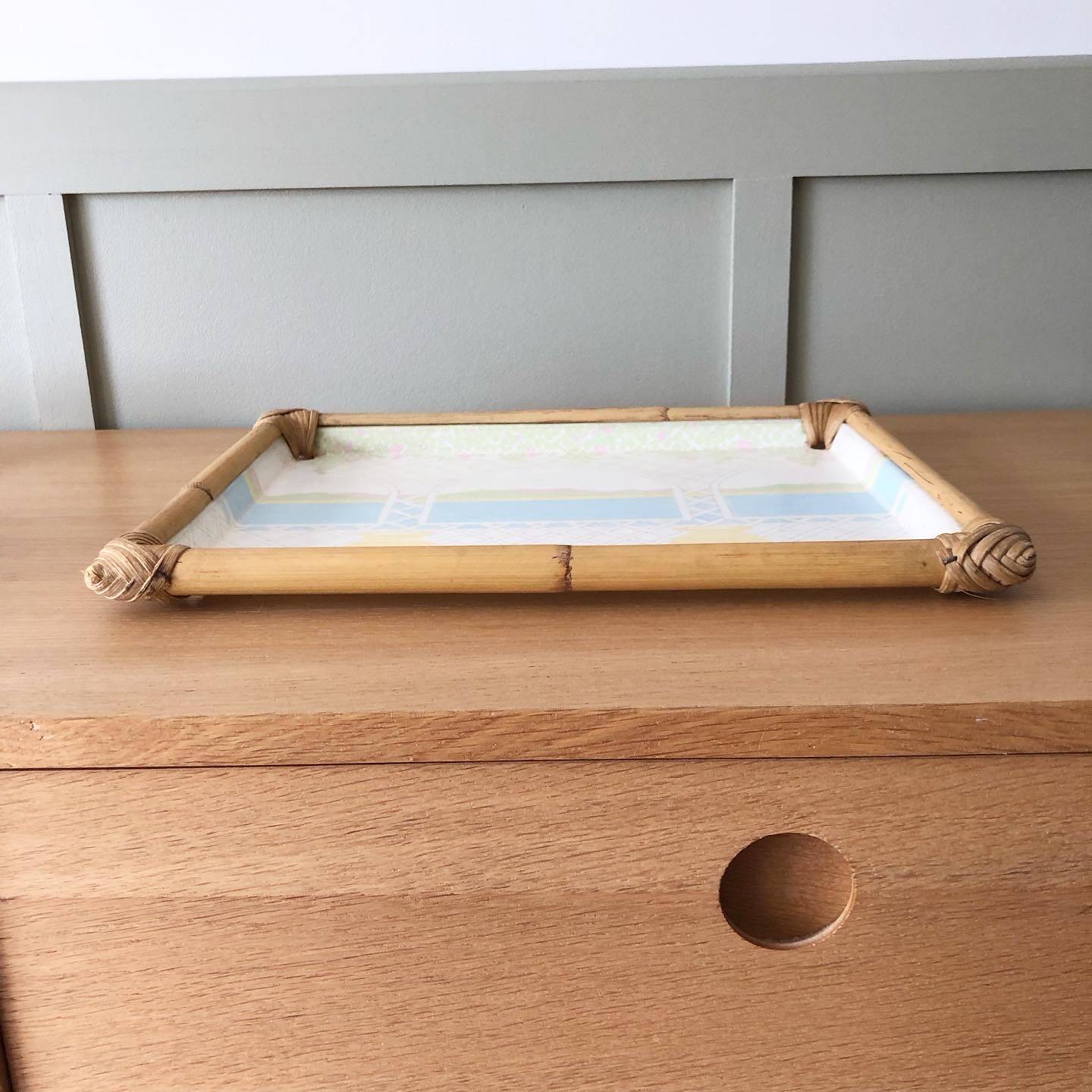 Vintage rattan and resin tray