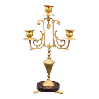 Napoleon iii style candlestick - brass and marble - french antique 19th century