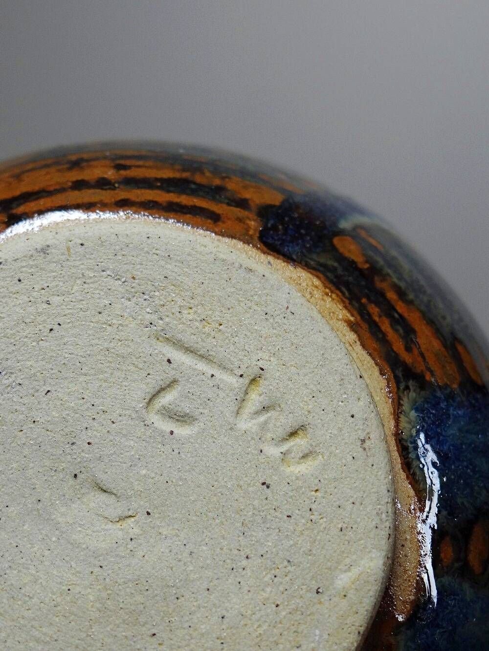 Small vintage/antique vase, very fine stoneware, flamed glaze, signature art ceramic