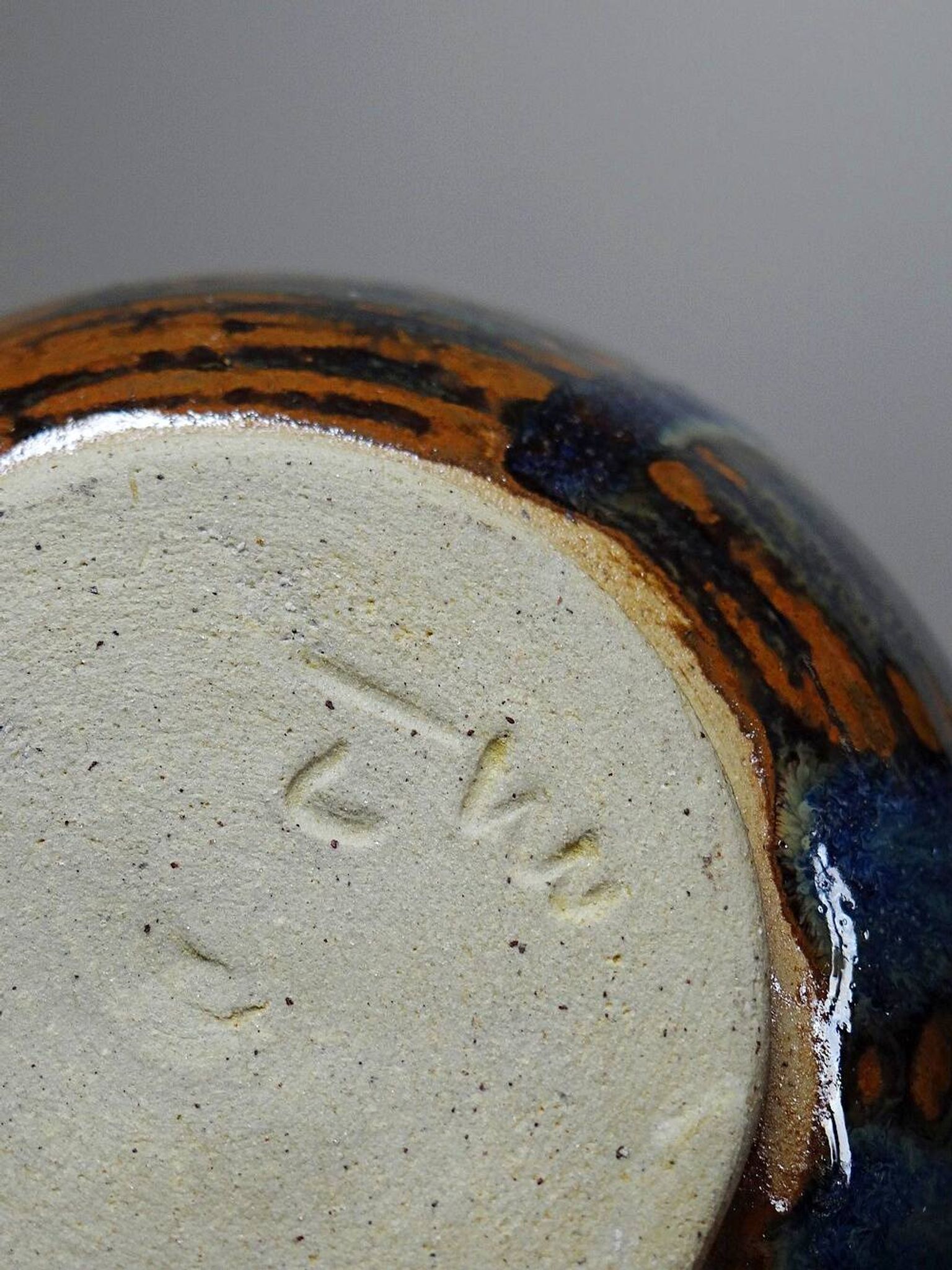 Small vintage/antique vase, very fine stoneware, flamed glaze, signature art ceramic