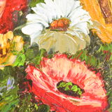 Painting, bouquet of flowers, oil on canvas, old gilded stucco frame