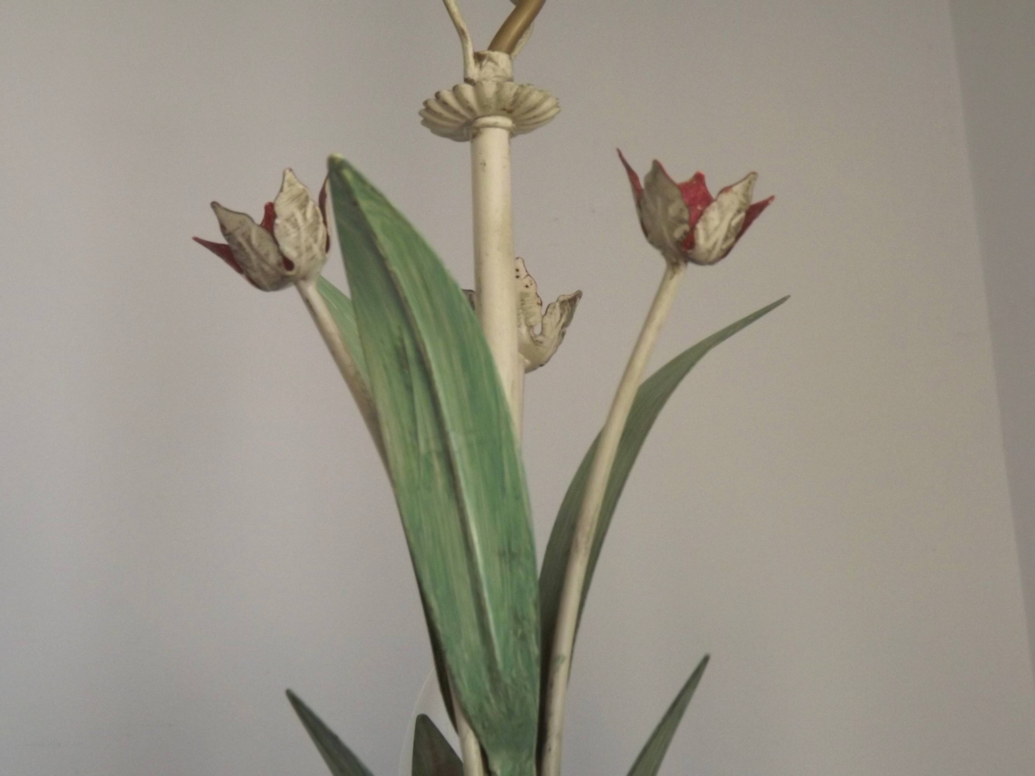 5 Light Vintage Italian Chandelier, Mathias Metal Bouquet, Pink Flowers