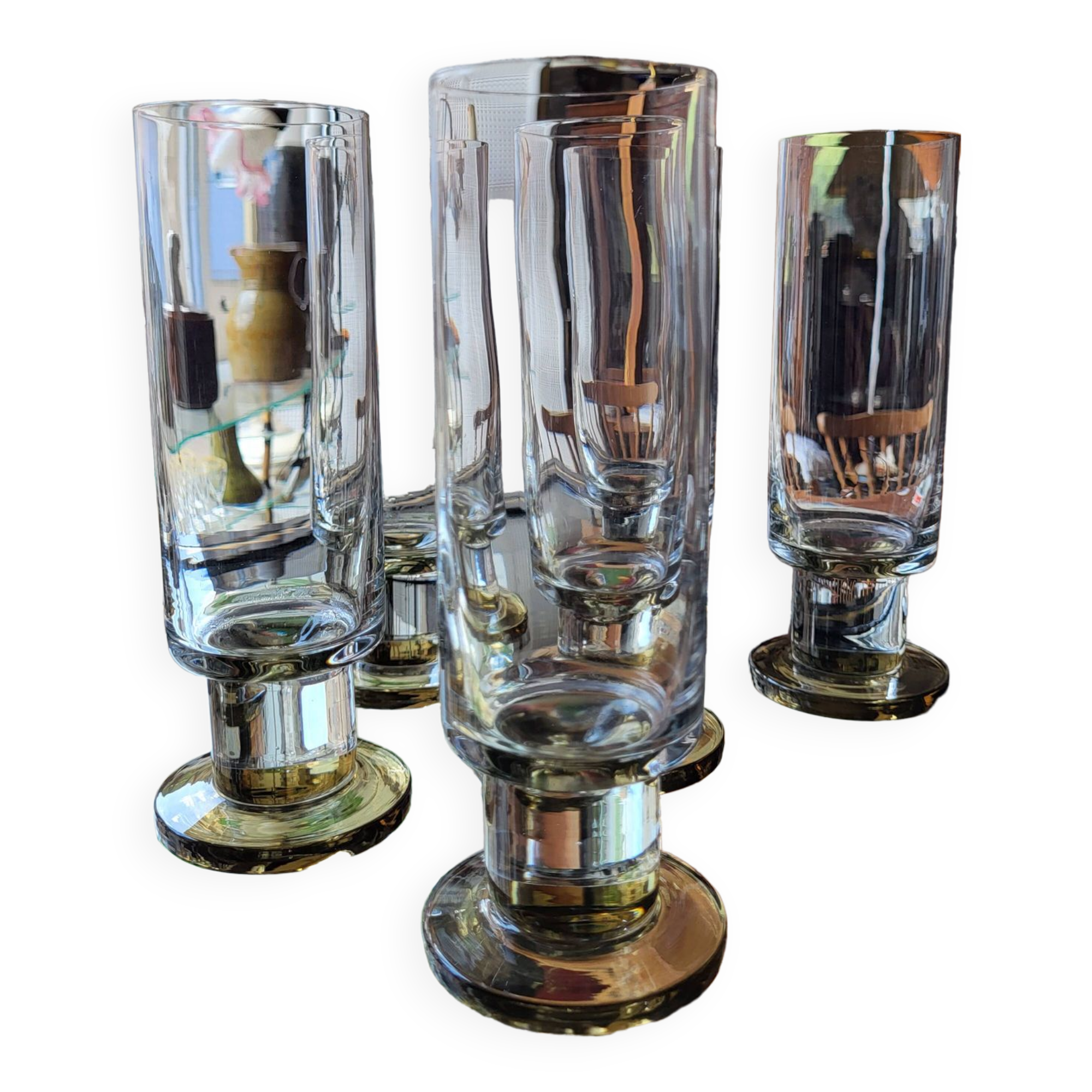 Set of 6 smoked champagne flutes Vintage 1970