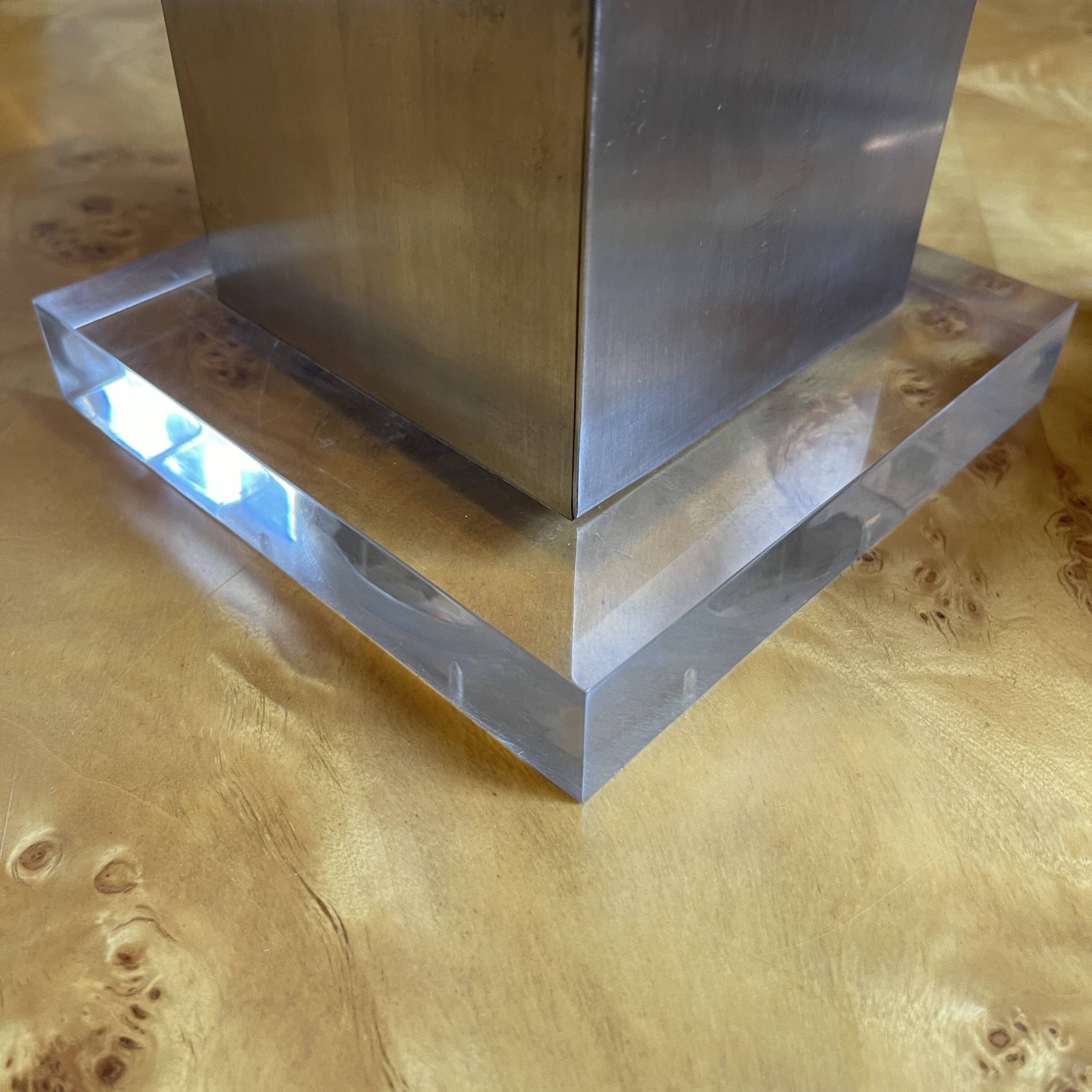 Pair of Plexiglass & Brushed Steel Lamps, Charles Hollis Jones, 1970s