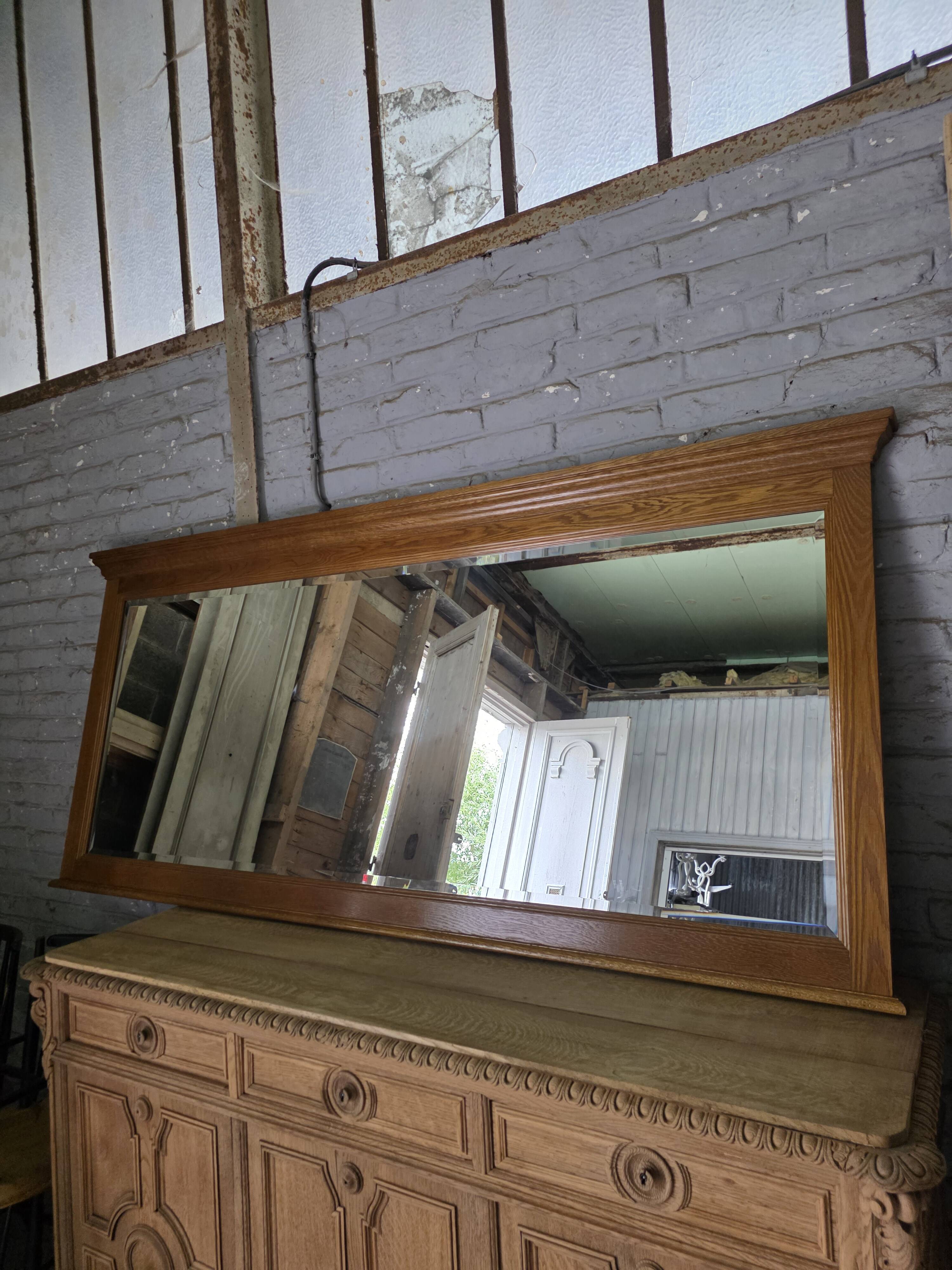 Miroir XXL biseauté en chêne, 210cm de L