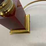 Rare Modernist Red Catalina and Brass Tube Table Light, Italy, 1960s