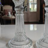 Pair of molded pressed glass candlesticks
