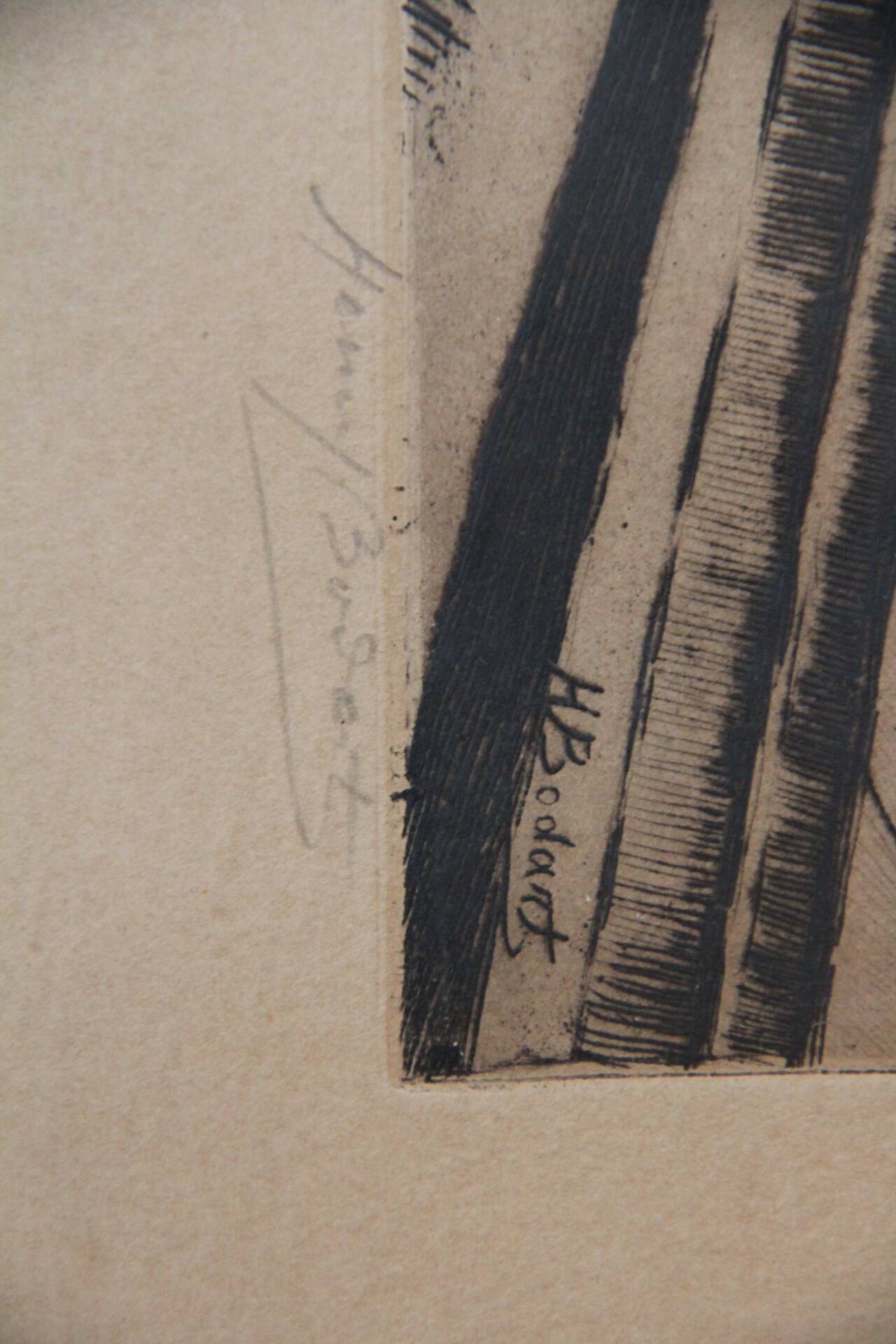 Engraving by Henry Bodart (1874-1940) under a glass frame