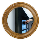 Round mirror with oak frame, vintage