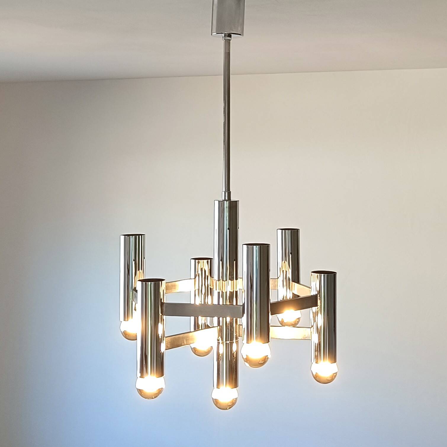 Vintage chandelier in chrome with 7 lightpoints by Sciolari