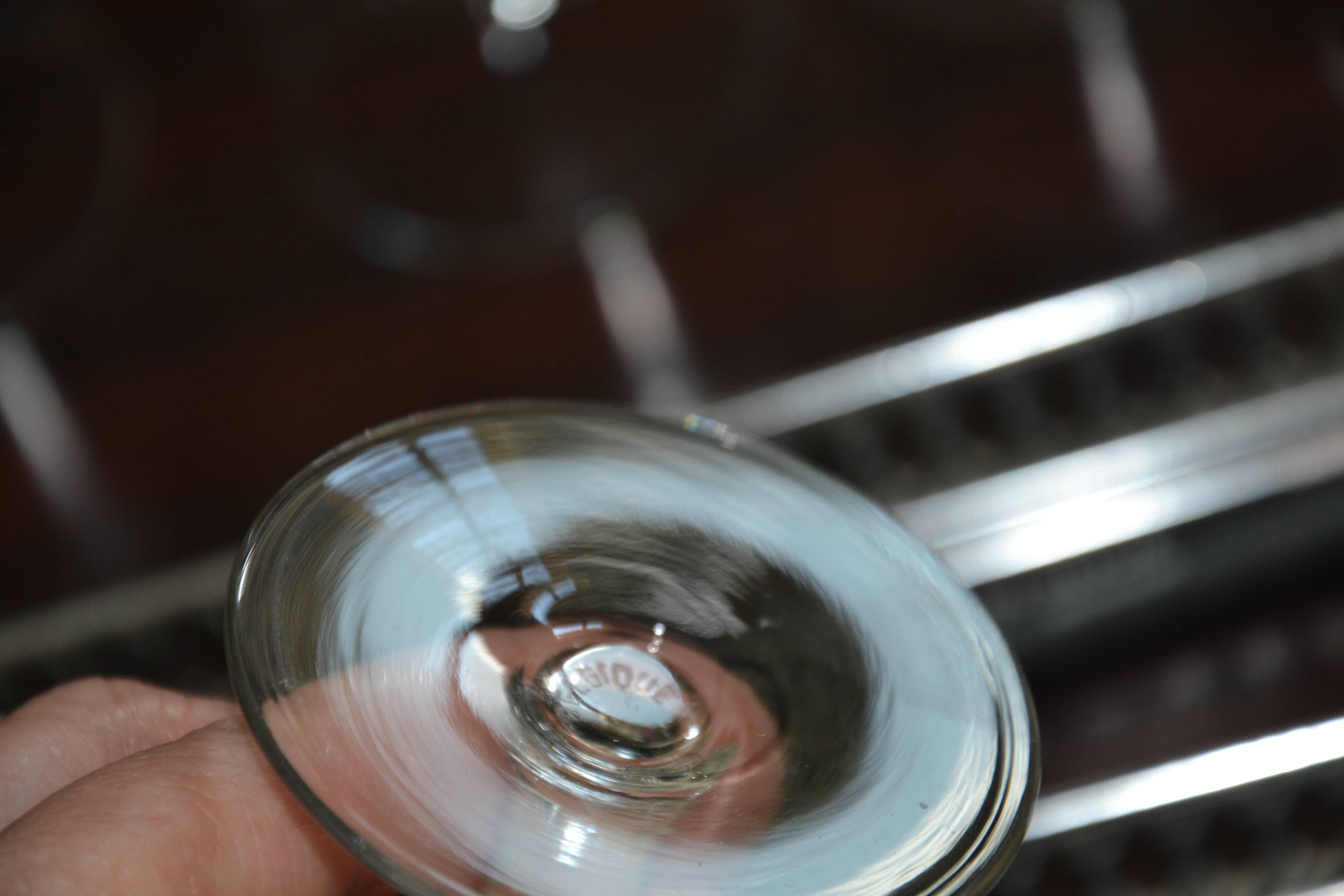 4 original antique champagne glasses in Belgian engraved glass