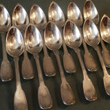 Set of 12 large spoons model silver net Old man 19th coat of arms comtal crown