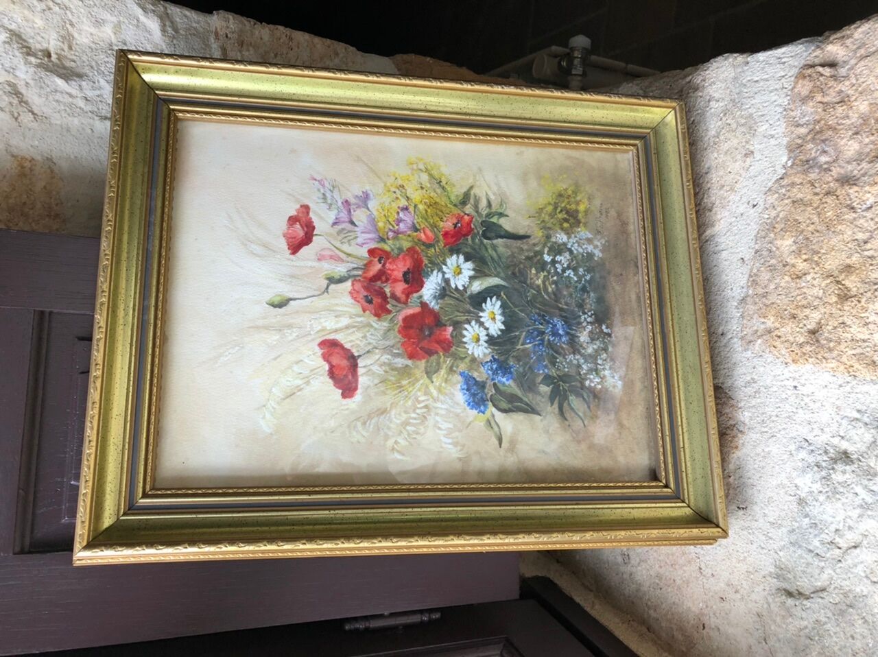 Acquarelle coquelicots cadre doré