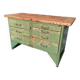 Old wooden garage workbench, industrial vintage.