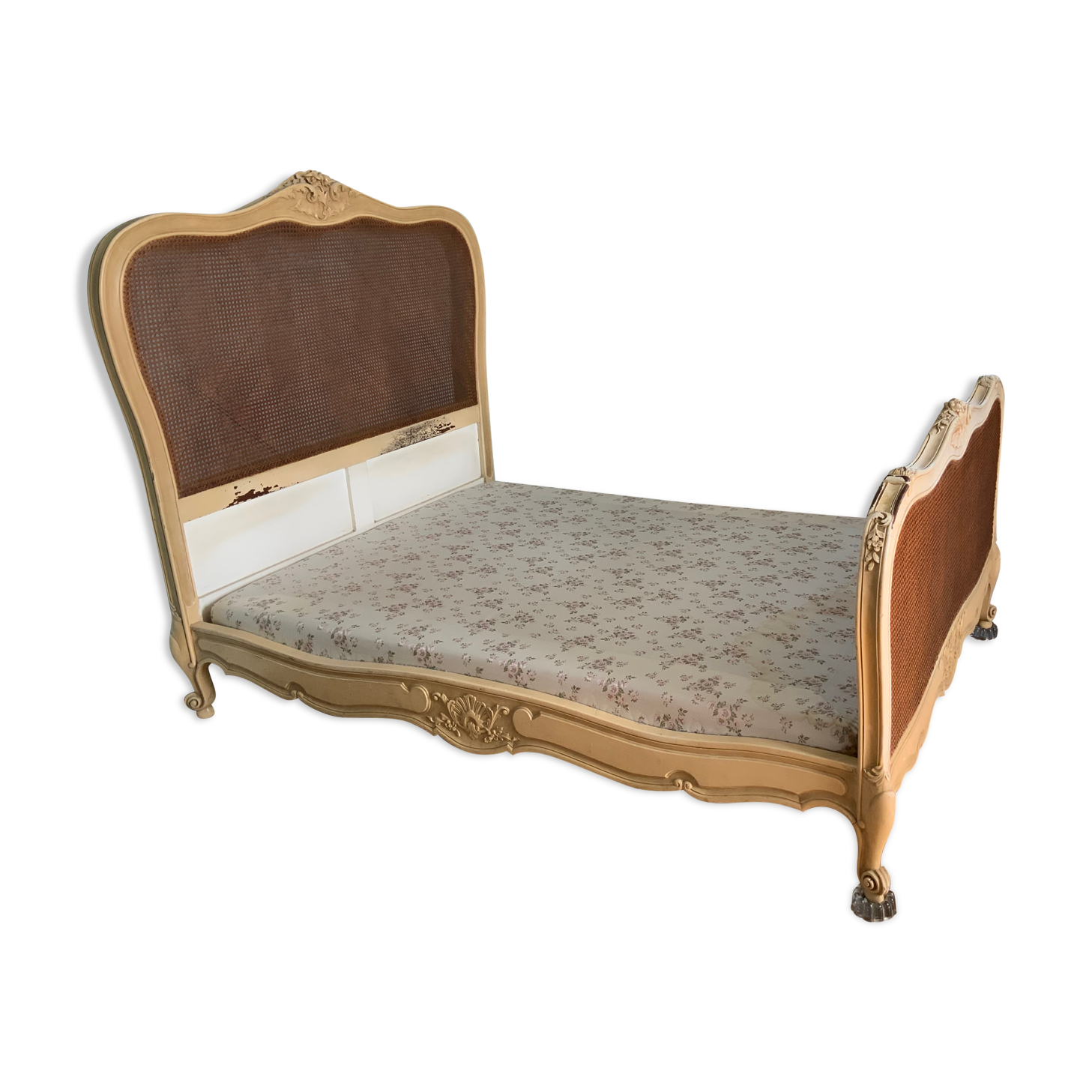 LIT ANCIEN EN BOIS MASSIF AVEC MATELAS - 140X200 CM - STYLE VINTAGE