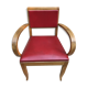 Fauteuil bridge ancien bois & skai rouge années 70