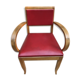 Fauteuil bridge ancien bois & skai rouge années 70