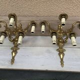 Large Pair of Dutch Style 5-Branch Wall Lights in Brass, Gilded Bronze, 19th Century