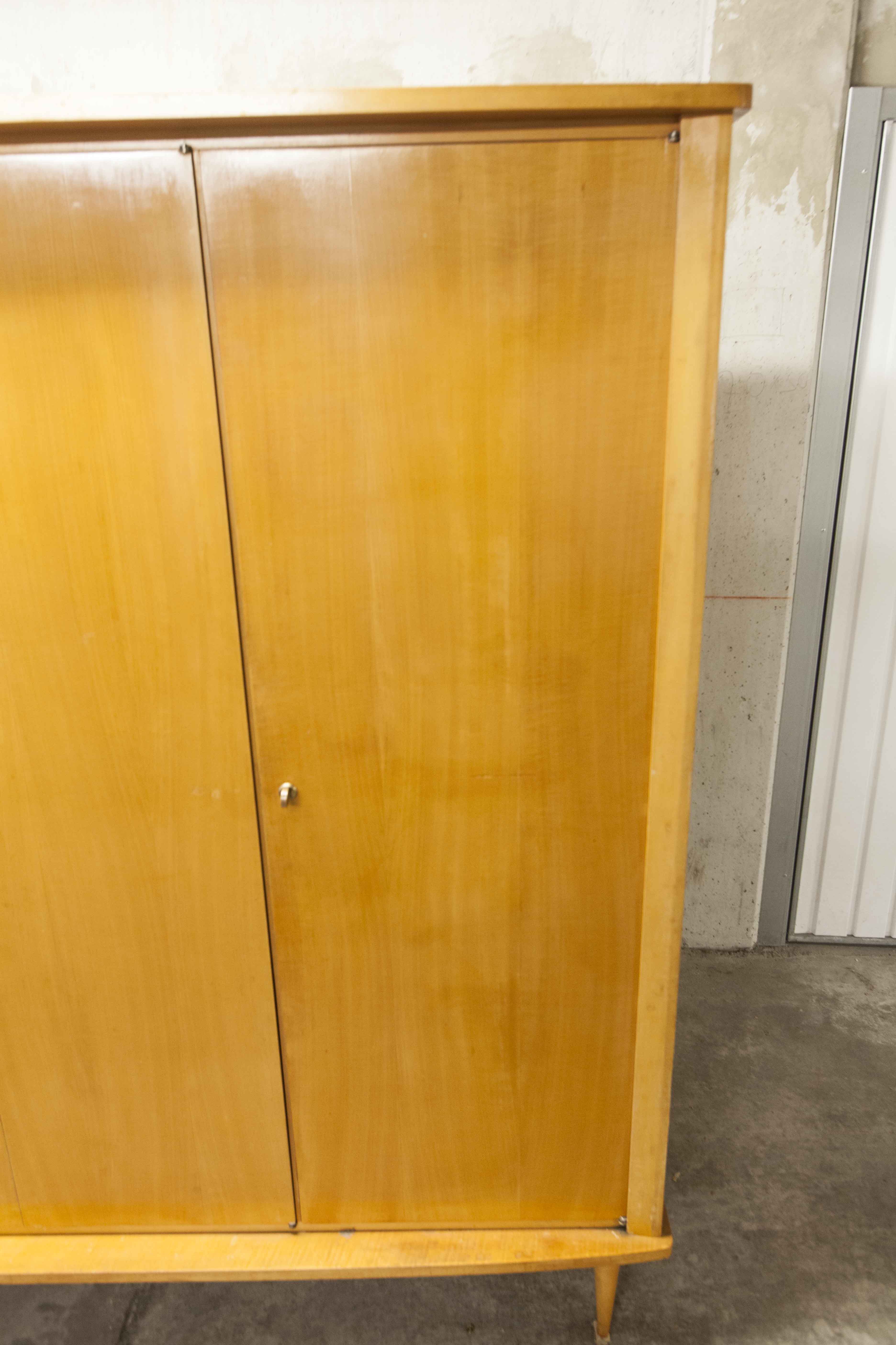 Scandinavian wardrobe 1960 honey color 4 doors L 205 cm