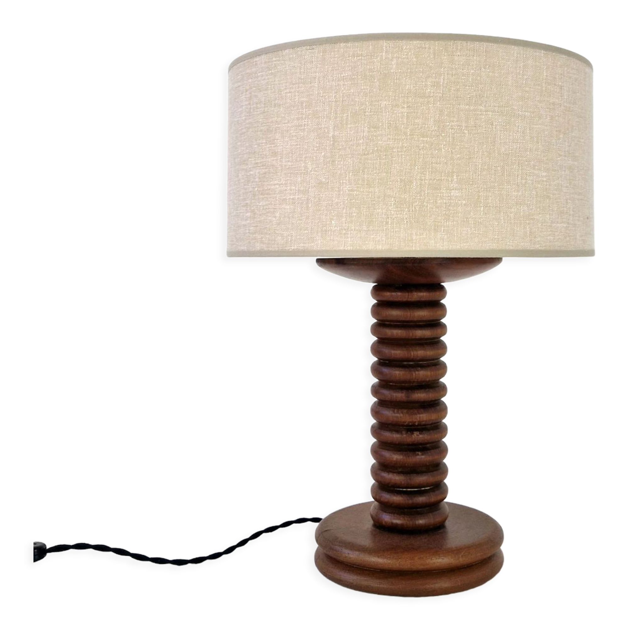 Vintage turned wooden lamp Art Deco style