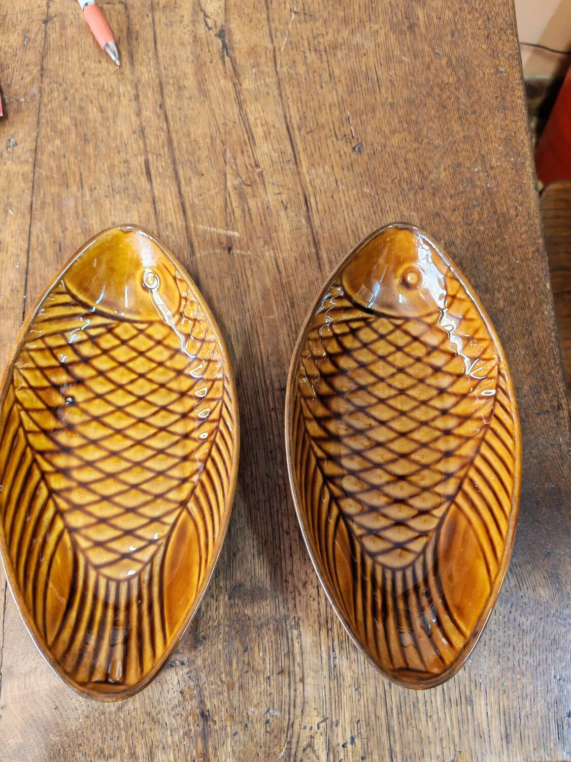 Pair of vintage Polish ceramic fish platters