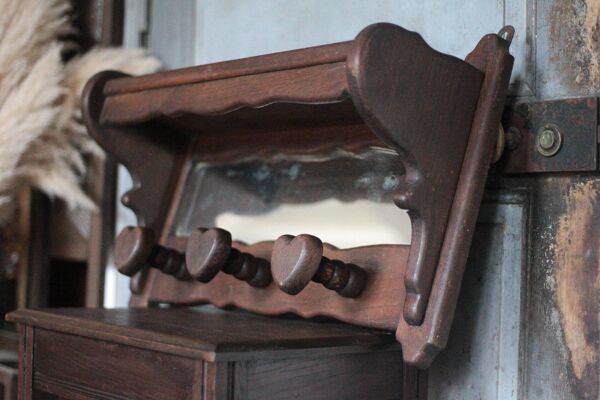 Porte-manteau bois massif avec miroir mural, porte-manteau patères coeur