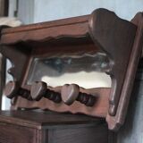 Solid wood coat rack with wall mirror, heart-shaped coat hooks