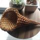 Large vintage woven wicker basket, cornucopia shape, to hang
