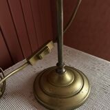 Lampe de table en laiton, abat jour en verre sculpté « style art nouveau »
