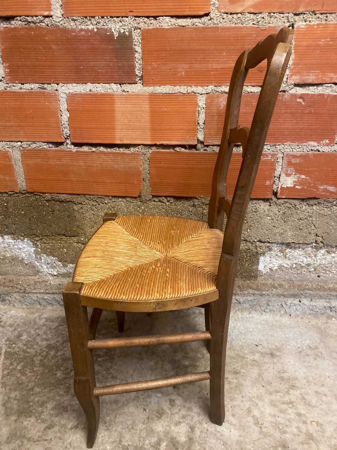 Vintage Provençal Chair Old Wood + Woven Straw Seat