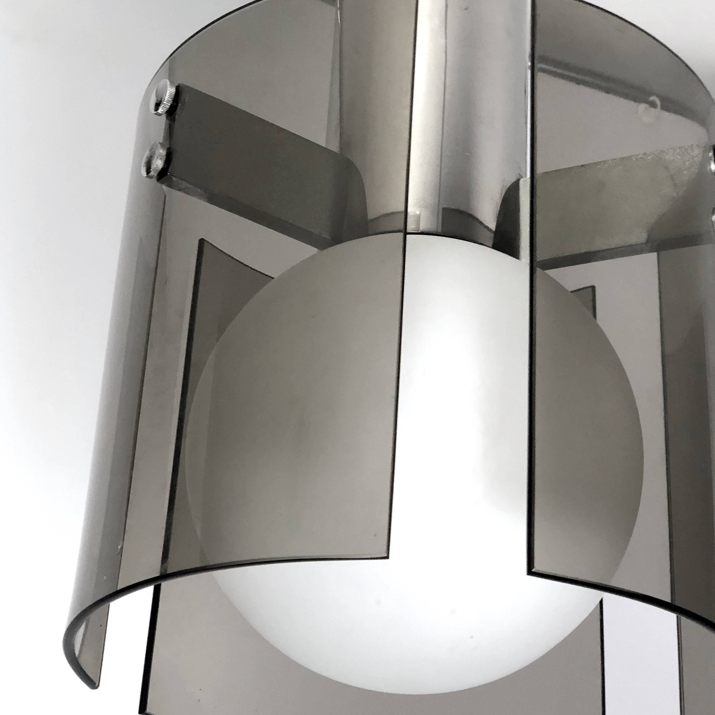 Veca, Italian vintage glass and chrome chandelier