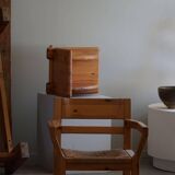 Tage Poulsen, a pair of brutalist chairs in pine and cord, Danish modern style, 1970s.