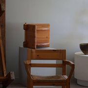 Tage Poulsen, a pair of brutalist chairs in pine and cord, Danish modern style, 1970s.